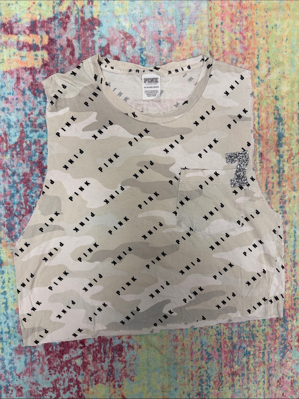PINK Victoria's Secret Beige Camo Logo Pocket Tank